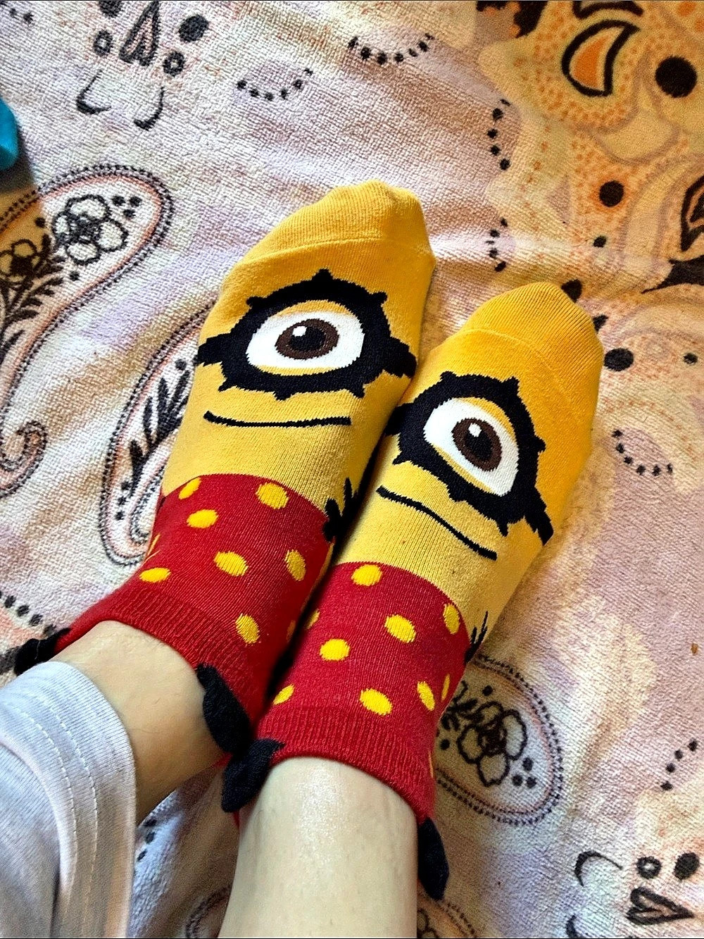 Minion Polka Dot Crew Socks Yellow & Red